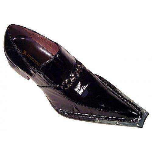 Fiesso Black Metal Tip Patent Leather Shoes FI6200 w/ Bracelet